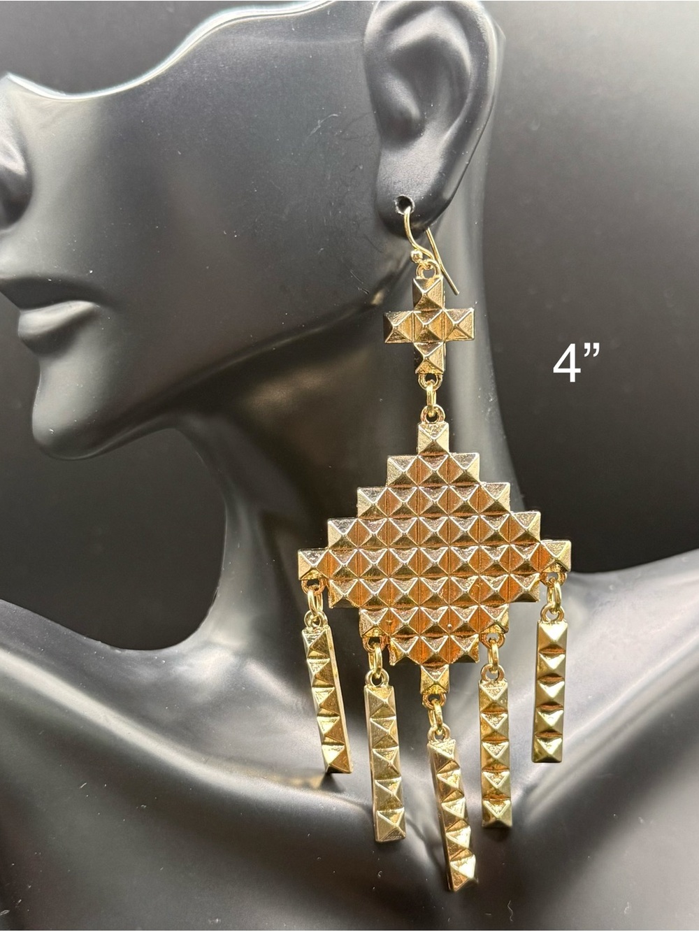 Gold Pyramid Chandelier Drop Earrings